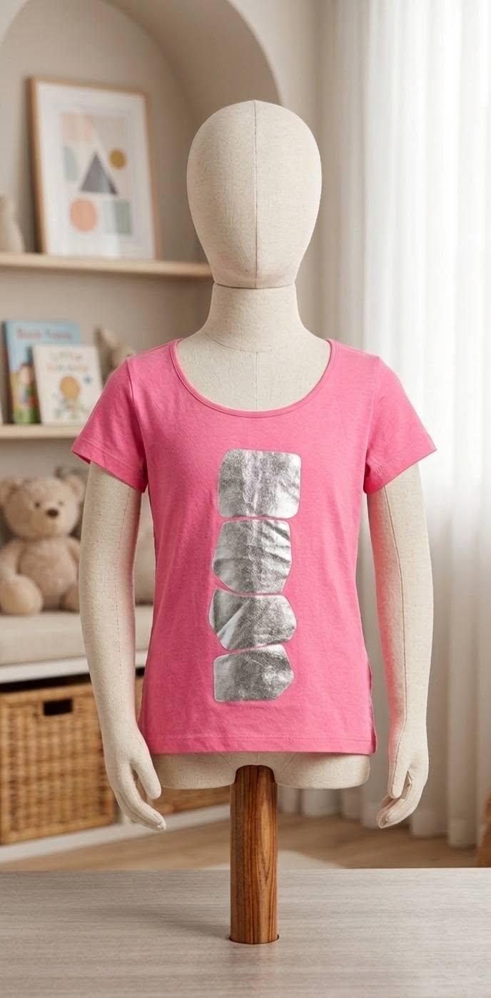 Kids Pink T-Shirt with Silver Metallic Panel