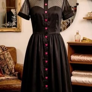 Black Mesh Yoke Heart Button Frock – Ladies Premium