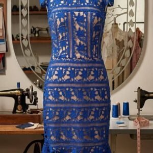 Royal Blue Crochet Lace Midi Dress – Ladies Premium