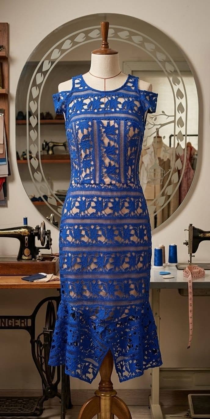 Royal Blue Crochet Lace Midi Dress – Ladies Premium
