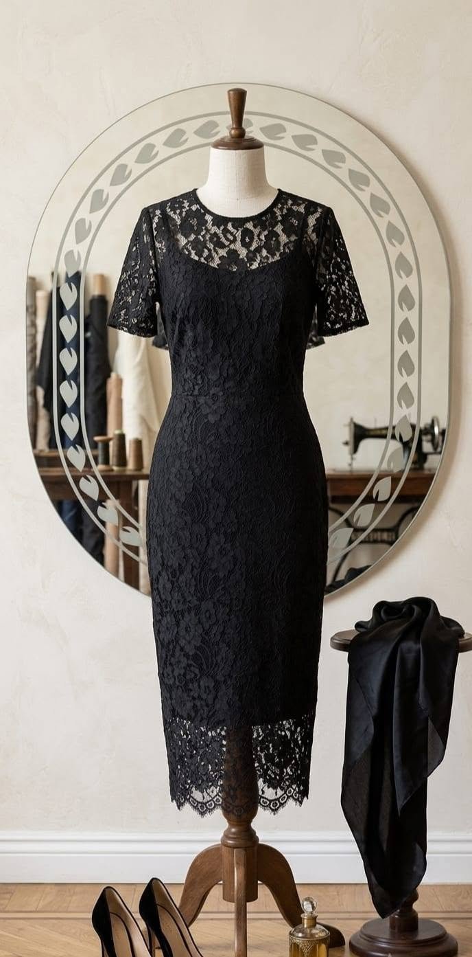 Black Floral Lace Bodycon Midi Dress – Ladies Premium