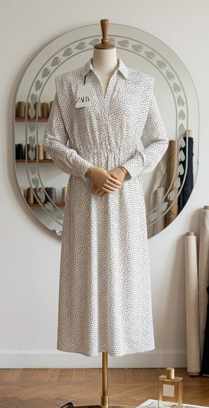 White Polka Dot Long Shirt Dress – Ladies
