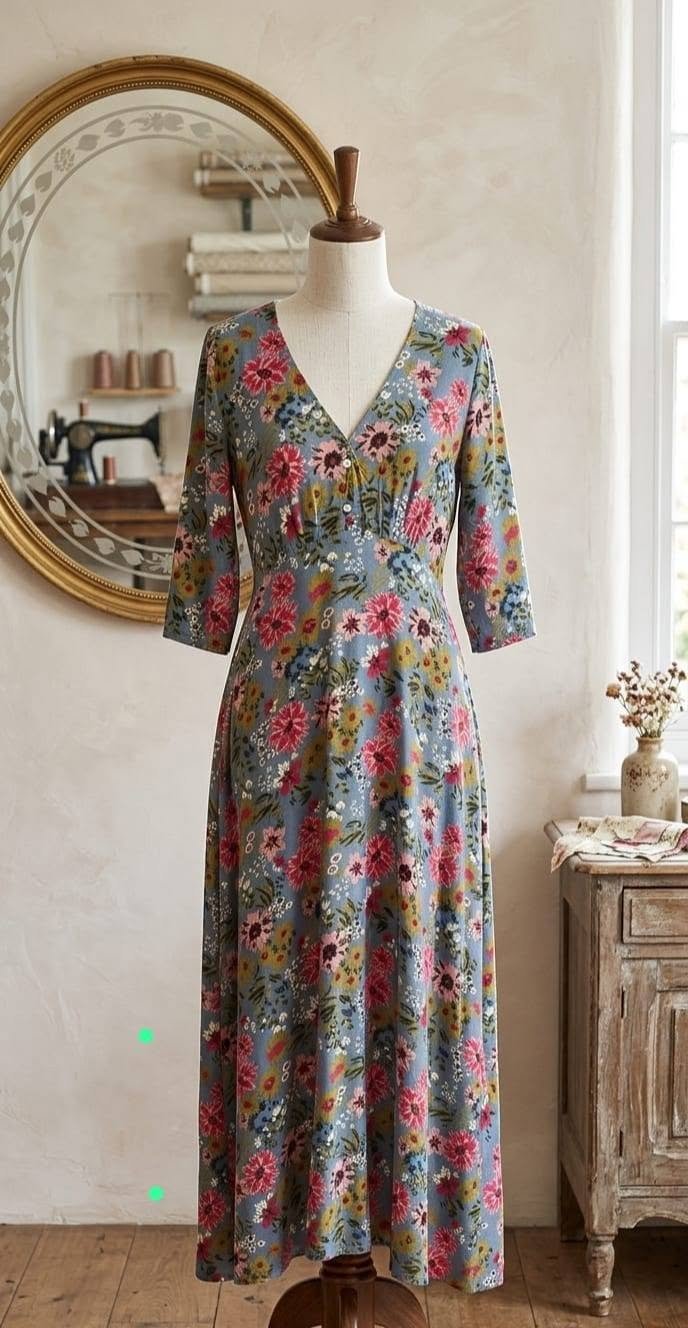 Grey Wildflower Print V-Neck Maxi Dress – Ladies