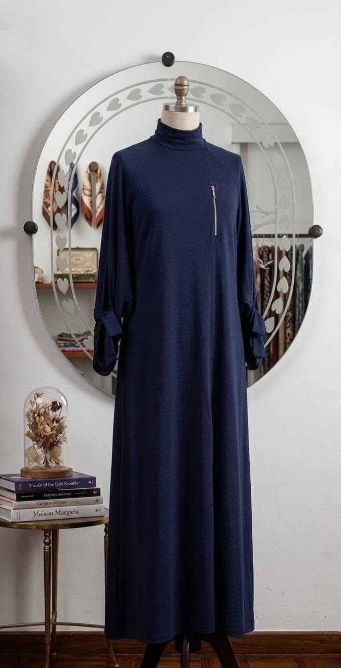 Navy Blue Turtleneck Zip Pocket Maxi Dress – Ladies