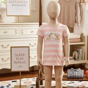 Pink Striped Puppy Print Kids T-Shirt