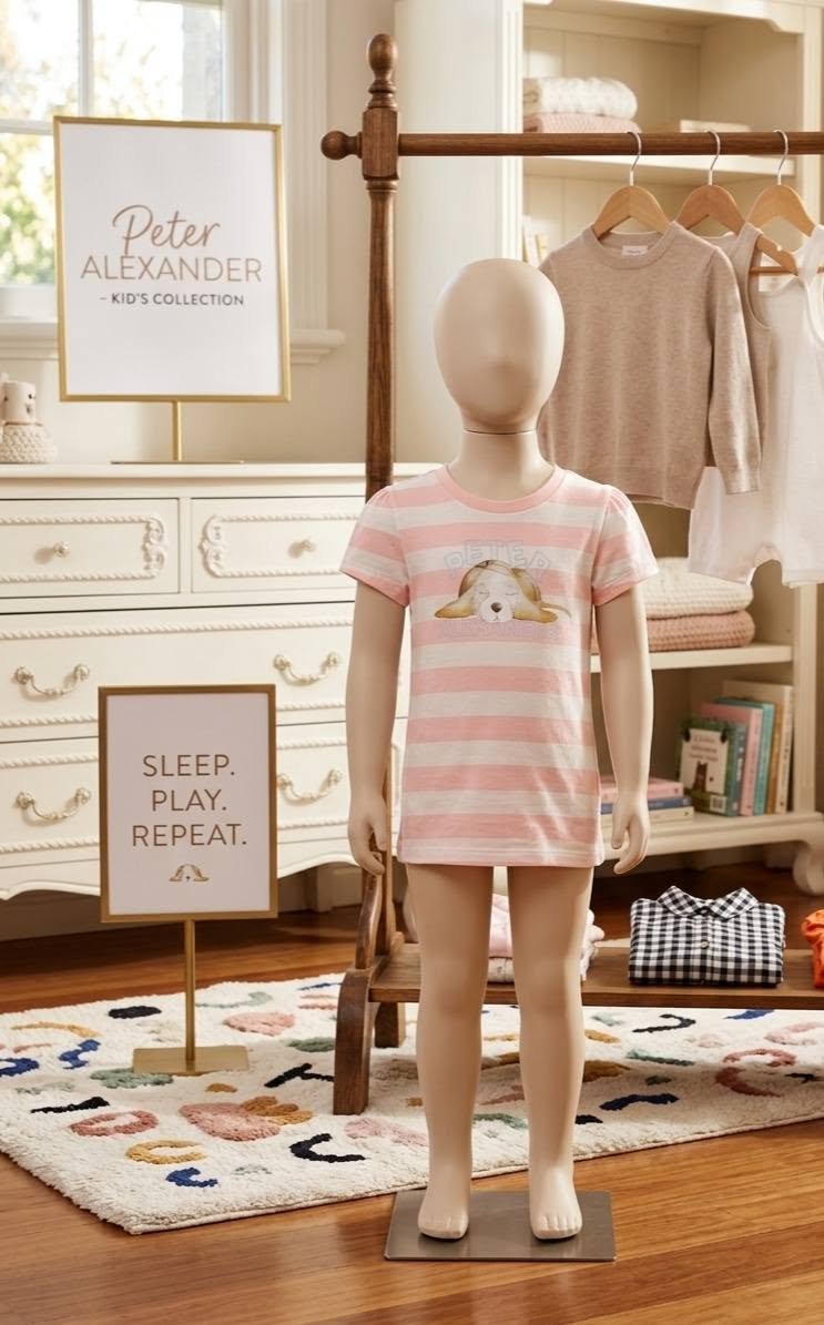 Pink Striped Puppy Print Kids T-Shirt