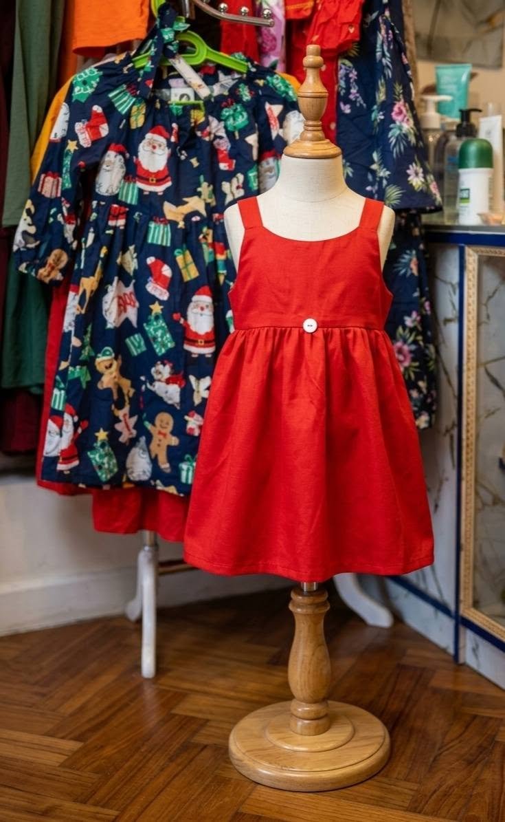 Red Pinafore Party Dress for Girls