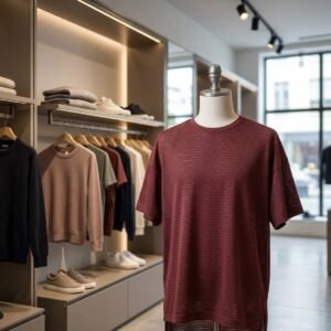 Maroon Mesh Perforated Oversized T-Shirt