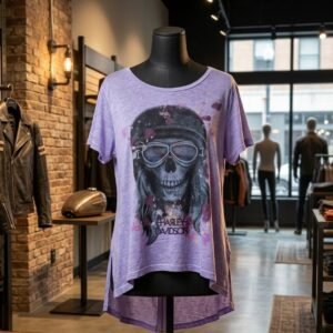 Lavender Skull Graphic Print High-Low T-Shirt