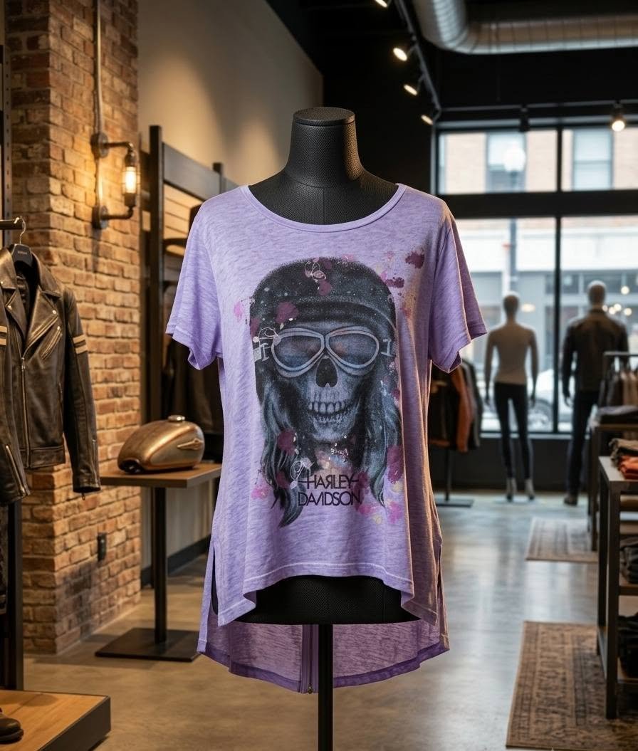 Lavender Skull Graphic Print High-Low T-Shirt