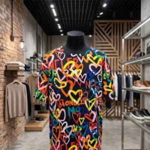 Black Colorful Heart Graffiti Print T-Shirt
