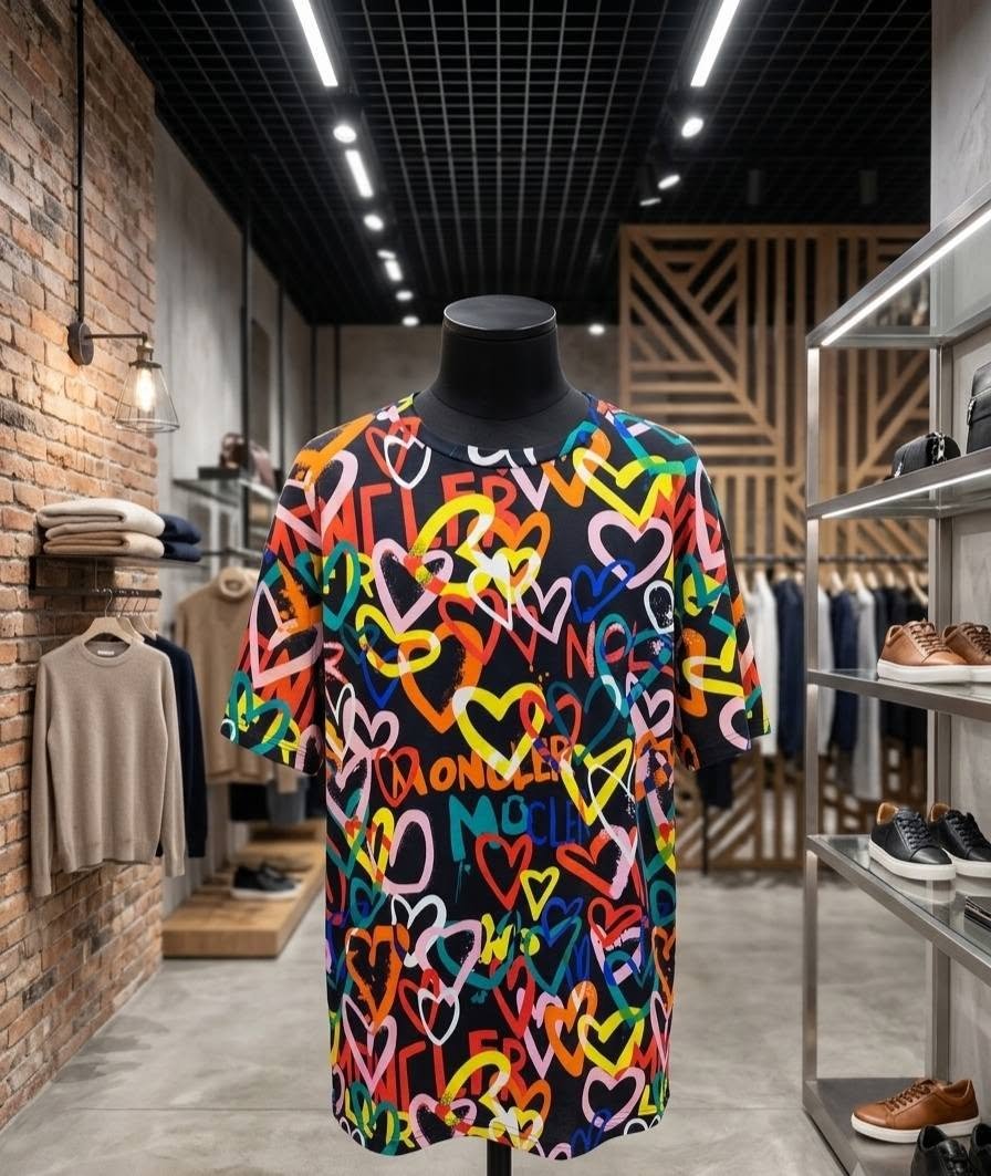 Black Colorful Heart Graffiti Print T-Shirt
