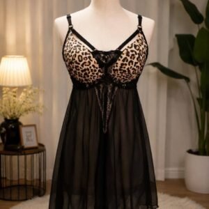 Leopard Print Babydoll Nighty with Sheer Skirt