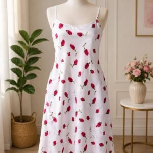 White Rosebud Print Cami Nighty