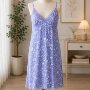 Periwinkle Blue Star Print Nighty with Lace Trim