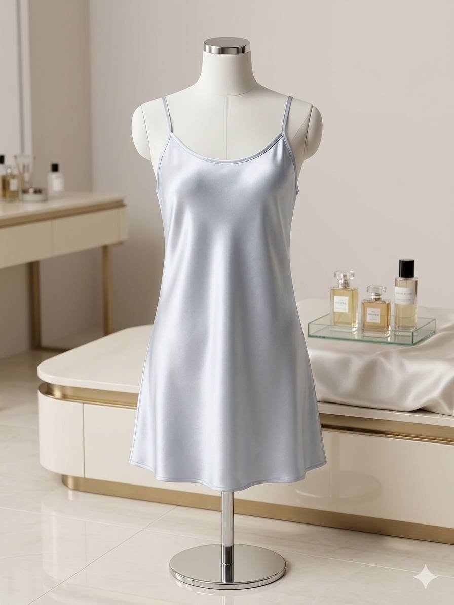 Sky Blue Satin Cami Slip Nighty