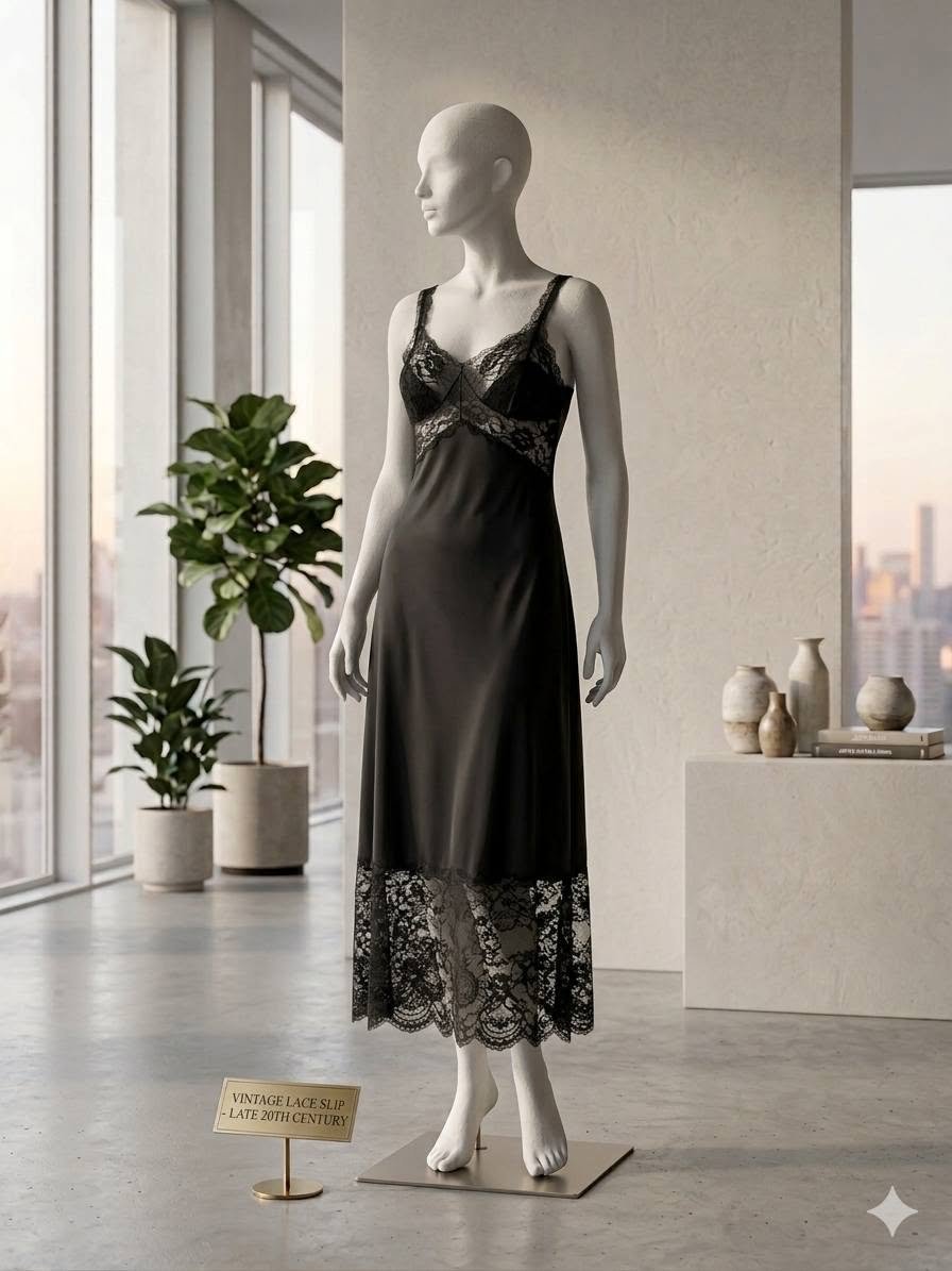Ivory Polka Dot Satin Nighty with Lace Neckline
