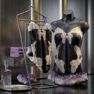 Black Satin Lace Teddy Bodysuit