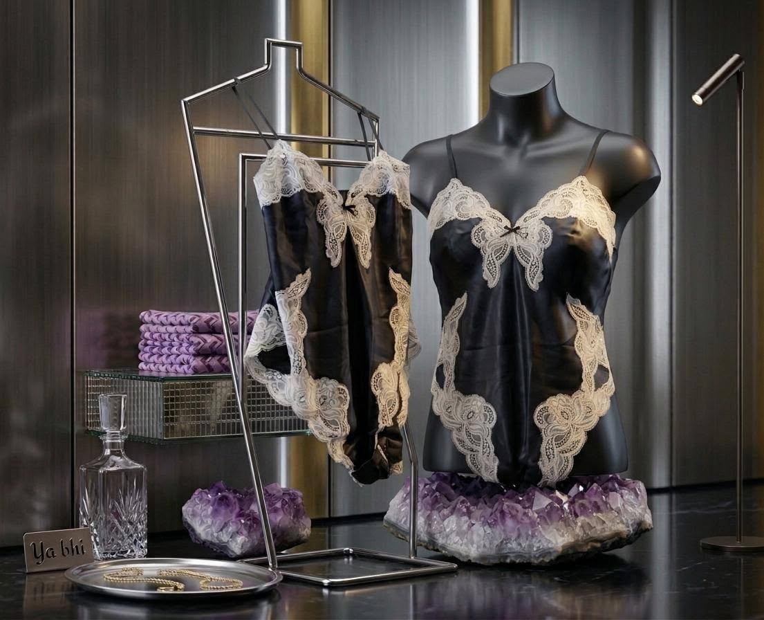Black Satin Lace Teddy Bodysuit