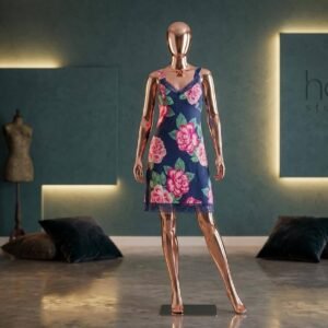 Navy Floral Print Cami Nighty with Lace Hem
