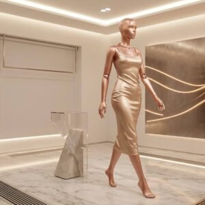 Champagne Gold Satin Slip Nighty - Fitted Midi