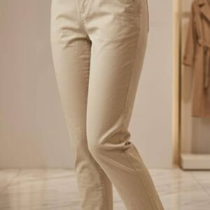 Khaki Beige Slim Fit Cotton Trousers