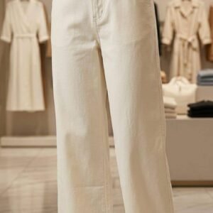 Ivory Cream High Waist Wide Leg Jeans