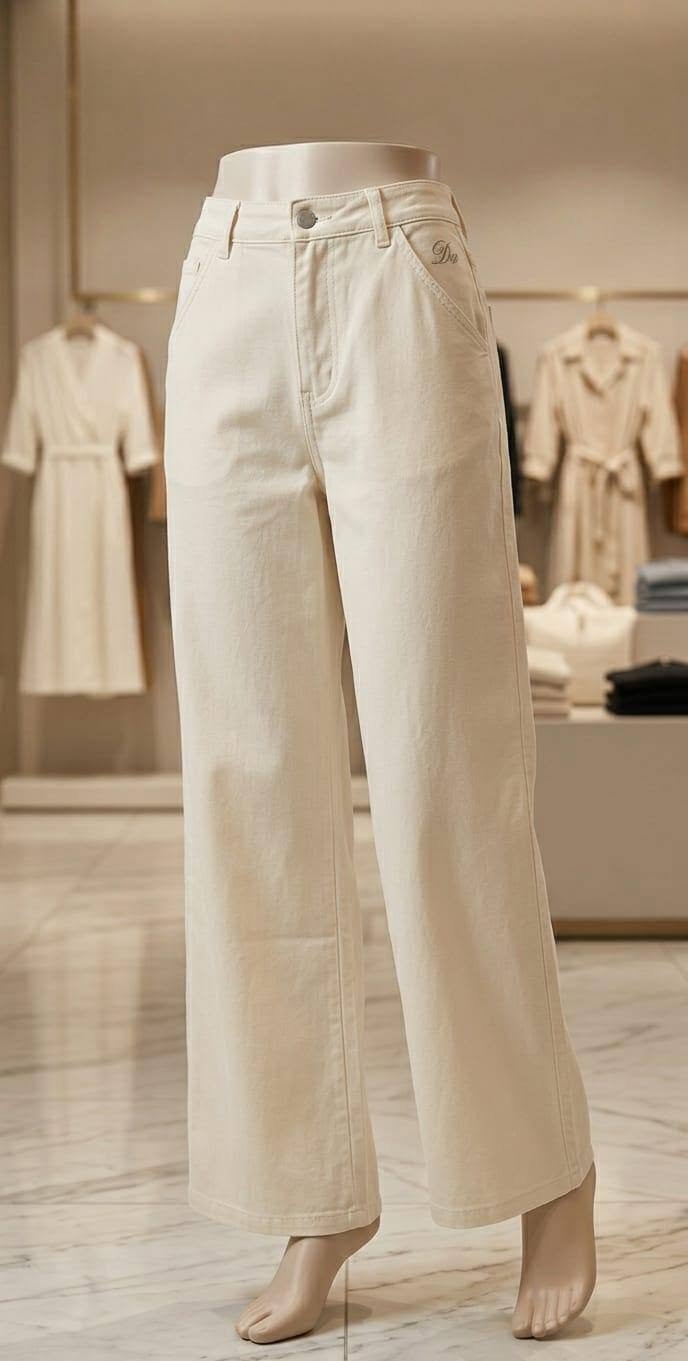 Ivory Cream High Waist Wide Leg Jeans