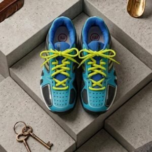 Teal Blue Sport Running Shoes with Neon Laces