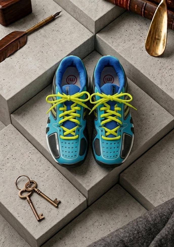 Teal Blue Sport Running Shoes with Neon Laces