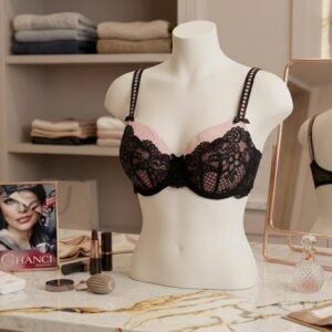 Pink & Black Floral Lace Padded Bra