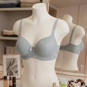 Sky Blue Smooth Padded Bra with Lace Trim