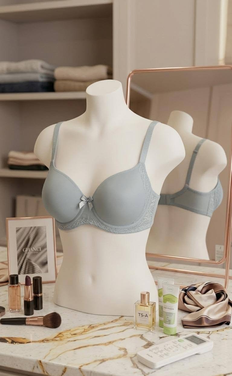 Sky Blue Smooth Padded Bra with Lace Trim