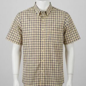 👔 CHECKED HALF SLEEVE SHIRT 👔
Color: Beige with Navy Blue Checks
Style: Regular Fit, Half Sleeve, Chest Pocket