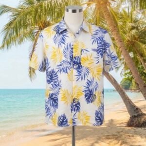 π΄ TROPICAL LEAF PRINT SHIRT π΄
Color: White with Blue & Yellow Leaves
Style: Half Sleeve, Relaxed Fit, Cuban Collar