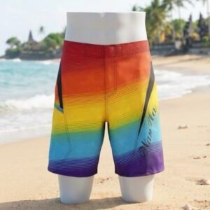 🌈 RAINBOW BEACH SHORTS 🌈
Color: Red to Purple Gradient / Rainbow Stripes
Brand: Man O Sea
Style: Board Shorts, Quick Dry, Beach Ready
