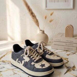 Star-Patch Sneakers - Cream & Charcoal Grey