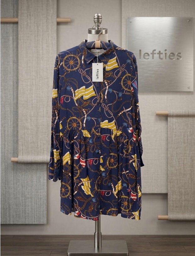 Lefties Nautical Print Shirt Dress - Navy