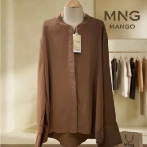 MNG by Mango Mandarin Shirt - Mocha Brown