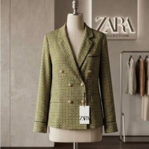 ZARA Collection Double-Breasted Blazer - Green Geometric Print