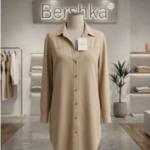 Bershka Longline Shirt Dress - Beige