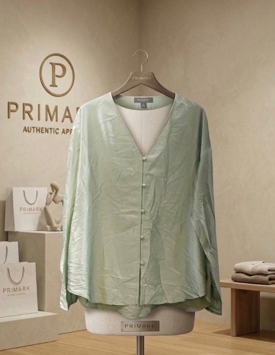 Primark V-Neck Button Blouse - Sage Green