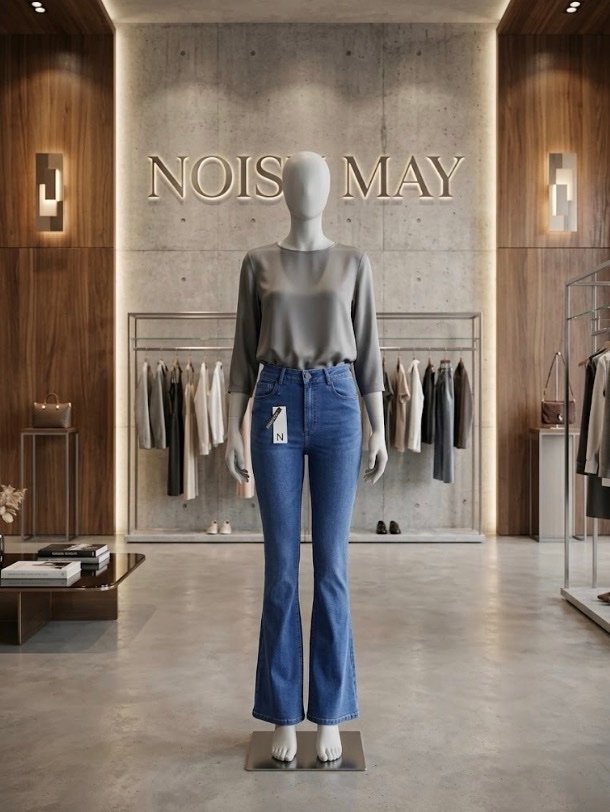 NOISY MAY Women's High Waist Flare Jeans - Mid Blue