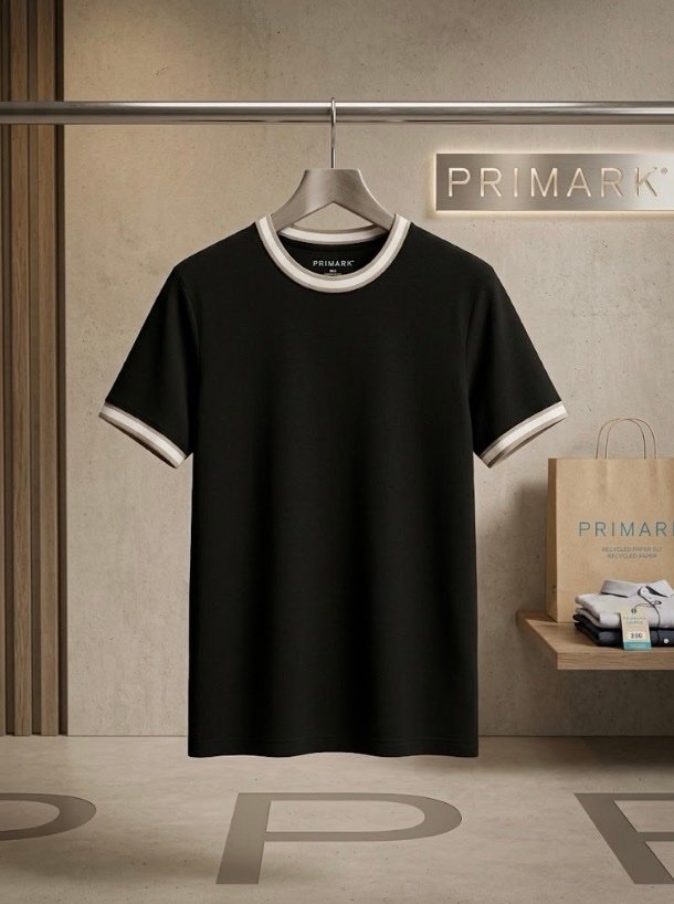 PRIMARK Men's Contrast Ringer T-Shirt - Black