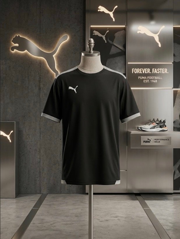 Puma Performance Football Tee - Black / Grey Piping - Original